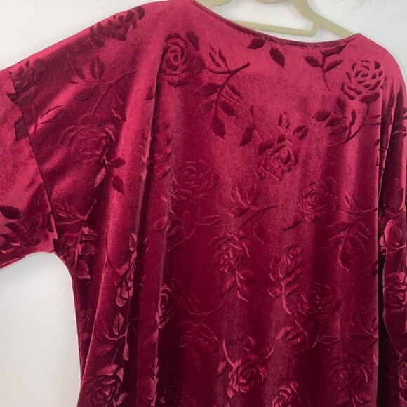 Cinema Etoile Vintage Robe Size XL Burgundy Velour Floral Jacquard Pullover - Picture 10 of 11